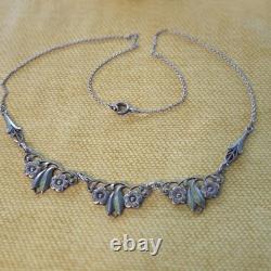 Antique Art Nouveau necklace in solid 830 silver, Scandinavian floral vintage jewelry