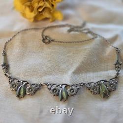 Antique Art Nouveau necklace in solid 830 silver, Scandinavian floral vintage jewelry
