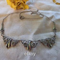 Antique Art Nouveau necklace in solid 830 silver, Scandinavian floral vintage jewelry