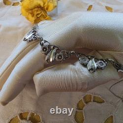 Antique Art Nouveau necklace in solid 830 silver, Scandinavian floral vintage jewelry