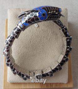 Antique Articulated Snake Bracelet in Solid Silver and Cloisonné Enamel