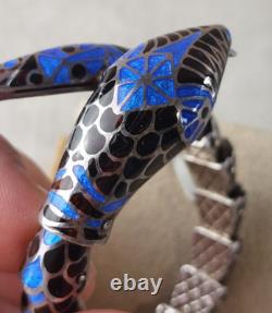Antique Articulated Snake Bracelet in Solid Silver and Cloisonné Enamel
