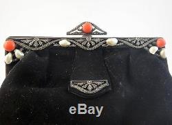 Antique Baroque Sterling Silver Baroque Coral Pearl Coral Art Deco Evening Bag