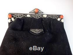 Antique Baroque Sterling Silver Baroque Coral Pearl Coral Art Deco Evening Bag