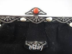 Antique Baroque Sterling Silver Baroque Coral Pearl Coral Art Deco Evening Bag