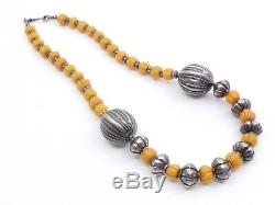 Antique Berber Ethnic Necklace In Sterling Silver And Glass Pate Beads