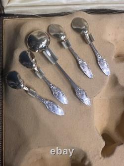 Antique Box with 4 Salt Cellars and a Mustard Pot in Solid Silver, Minerva Mark