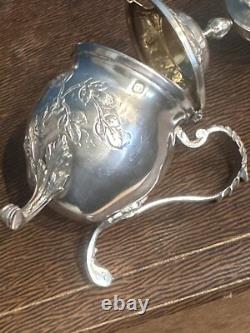 Antique Box with 4 Salt Cellars and a Mustard Pot in Solid Silver, Minerva Mark