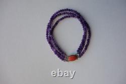Antique Bracelet in Amethyst, Coral, and Silver