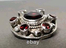 Antique Brooch Pendant Garnet Stones Set in Solid Silver