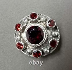 Antique Brooch Pendant Garnet Stones Set in Solid Silver