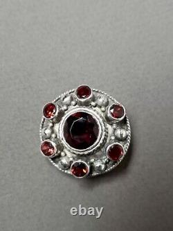 Antique Brooch Pendant Garnet Stones Set in Solid Silver