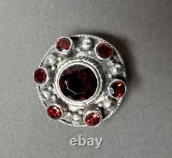 Antique Brooch Pendant Garnet Stones Set in Solid Silver