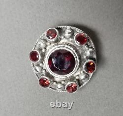 Antique Brooch Pendant Garnet Stones Set in Solid Silver