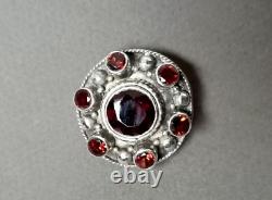 Antique Brooch Pendant Garnet Stones Set in Solid Silver