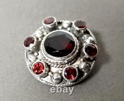 Antique Brooch Pendant Garnet Stones Set in Solid Silver