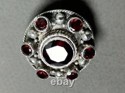 Antique Brooch Pendant Garnet Stones Set in Solid Silver