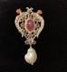Antique Brooch Rose Gold Solid Silver Ruby Amethysts Natural Baroque Pearl