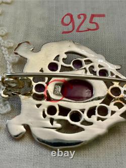 Antique Brooch Rose Gold Solid Silver Ruby Amethysts Natural Baroque Pearl