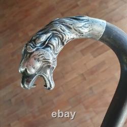 Antique Cane Lion Head Solid Silver Walking Stick