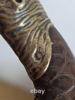 Antique Cane with Crocodile Head Solid Silver Colonial Exhibition