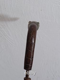 Antique Cane with Crocodile Head Solid Silver Colonial Exhibition