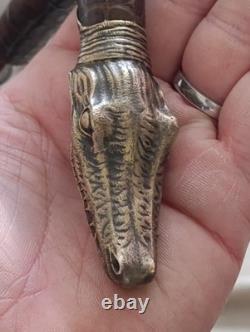 Antique Cane with Crocodile Head Solid Silver Colonial Exhibition