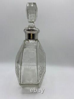 Antique Carafe with Solid Silver Collar, Bohemian Crystal, Floral Engraving, 19th Century