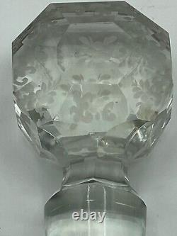 Antique Carafe with Solid Silver Collar, Bohemian Crystal, Floral Engraving, 19th Century