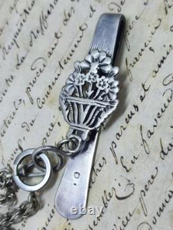 Antique Chatelaine Clasp Solid Silver Floral Decoration 19th Century