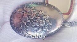 Antique Chatelaine In Silver Solid Mirror XIX Eme Necklace Medaillon Mirror