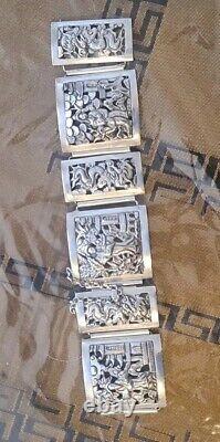 Antique Chinese Solid Silver Dragon Decorated Bracelet