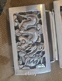 Antique Chinese Solid Silver Dragon Decorated Bracelet