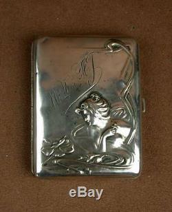 Antique Cigarette Case In Sterling Silver A Decor Art Nouveau Woman