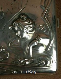 Antique Cigarette Case In Sterling Silver A Decor Art Nouveau Woman