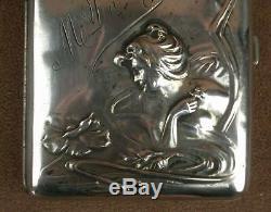 Antique Cigarette Case In Sterling Silver A Decor Art Nouveau Woman