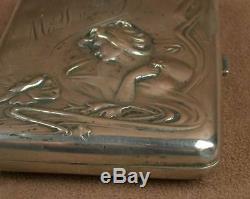 Antique Cigarette Case In Sterling Silver A Decor Art Nouveau Woman