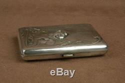 Antique Cigarette Case In Sterling Silver A Decor Art Nouveau Woman