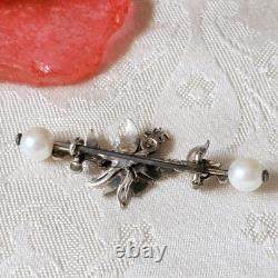 Antique Collar Brooch Butterfly Fine Pearls on Vermeil 19th Century 42x17mm