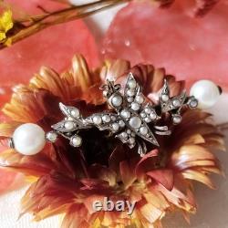 Antique Collar Brooch Butterfly Fine Pearls on Vermeil 19th Century 42x17mm