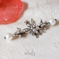 Antique Collar Brooch Butterfly Fine Pearls on Vermeil 19th Century 42x17mm