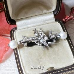 Antique Collar Brooch Butterfly Fine Pearls on Vermeil 19th Century 42x17mm
