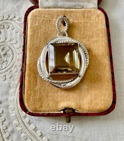 Antique Creator Pendant Solid Silver Very Elaborate Huge Genuine Citrine