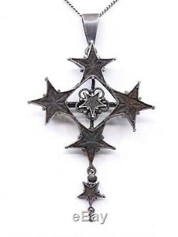 Antique Cross In Solid Silver And Star Of Digne St Vincent Provence Xixeme
