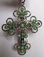 Antique Cross Pendant In Sterling Silver Enamelled Pearl And Turquoise Beads