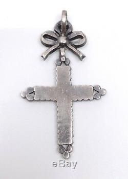 Antique Cross Yvetot Sterling Silver And Rhine Stone Normandy Nineteenth (2)