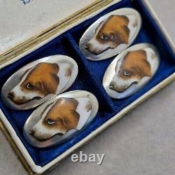 Antique Cufflinks in STERLING SILVER, hunting enamel, vintage jewelry