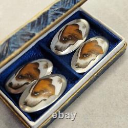 Antique Cufflinks in STERLING SILVER, hunting enamel, vintage jewelry