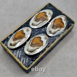 Antique Cufflinks in STERLING SILVER, hunting enamel, vintage jewelry