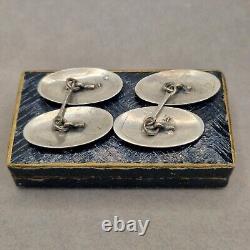 Antique Cufflinks in STERLING SILVER, hunting enamel, vintage jewelry